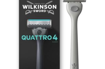 Wilkinson Sword Quattro Razors for Men, Diamond Coated 4 Blades, Mens Shaver Razor Handle plus 1 Blade Cartridge (S&S £3.19)