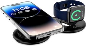 Wireless Charger for Magsafe Charger, 2 in 1 Foldable Travel Magnetic Wireless Charger for Apple Watch Series S8-S1 & iPhone 17/16/15/14/13/12 Pro Max, Plus, Mini & AirPods Pro 2/3 – Qi Certified