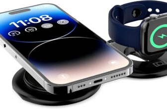 Wireless Charger for Magsafe Charger, 2 in 1 Foldable Travel Magnetic Wireless Charger for Apple Watch Series S8-S1 & iPhone 17/16/15/14/13/12 Pro Max, Plus, Mini & AirPods Pro 2/3 – Qi Certified