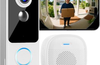 Wireless Doorbell Camera with Chime,2K HD Smart 2.4G WiFi Door Bell Cameras,Head-to-Toe View, Battery Operated, PIR Motion Detection, 2-Way Audio, Night Vision, SD Card/Cloud Storage,Works with Alexa