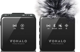 Wireless Lavalier Microphone for iPhone/Android/Camera/Camcorder Professional Video Recording Interview with Automatic Noise Reduction