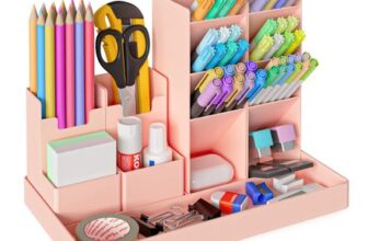 Withosent 5-Piece Modular Pen Holder Desk Organizer (Pink)