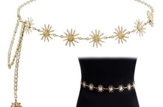 Women Metal Sun Waist Chain, Adjustable Gold Belly Belt