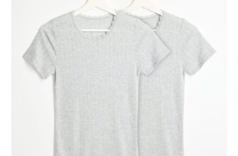 Womens 2-Pack Thermal Pointelle Short-Sleeve Top Grey