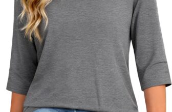 Womens 3/4 Sleeve T Shirts Crew Neck Basic Tops Casual Loose Fit Tees Summer Solid Color T-Shirt Elegant Tunic Blouses
