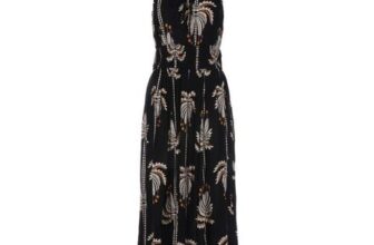 Womens Black Palm Tree Midi Dress