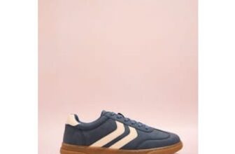 Womens Blue Faux Leather Slim Retro Trainers