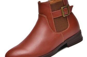 Womens Leather Chelsea Boots, Side Zipper, Low Heel, Red-Brown EU40
