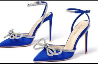 Womens Rhinestone Bow High Heel Satin shoes (Size uk 6 only)