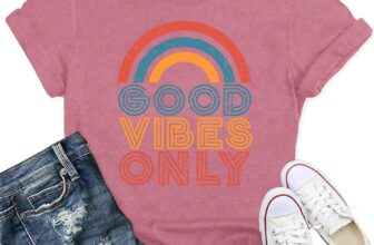 Womens Vintage Rainbow Good Vibe Only T Shirts Positive Quote Shirt Inspirational Tee Tops