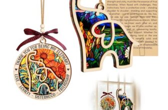 Wooden Elephant and round Pendant Ornament Set with Story Card