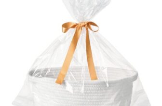 Woven Gift Basket with Bags and Ribbons, 30x20x12 Cm