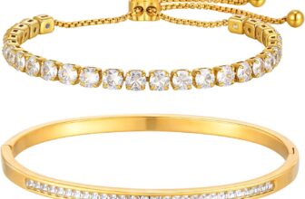 XUANPAI Tennis Bracelets Set Heart-Shaped Sliding Tennis Bracelet & Stainless Steel Zircon Chain Set Adjustable Womens Bracelet Gift for Mom, Grandma, Girlfriend