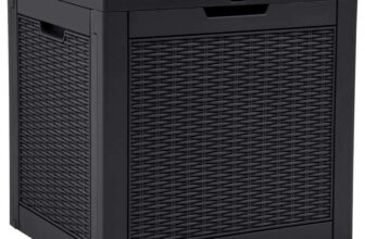 YITAHOME 118L Rattan Outdoor Storage Box, Waterproof Resin Deck Box with Lockable Lid & Handles, All-Weather Garden Storage