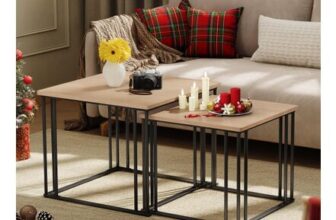 YITAHOME 2-Piece Wooden Nesting Coffee Tables with Metal Frame