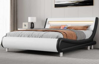 YITAHOME King Size Bed Frame, Upholstered Led with Lights & Storage Charging Station