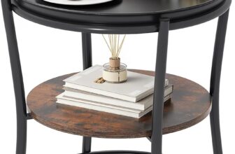 YITAHOME Round Side Table with Two-Tier Storage & Removable Tray, End Table for Living Room, Bedroom, or Apartment, Sturdy Coffee Table, Adjustable Feet, Rustic Brown