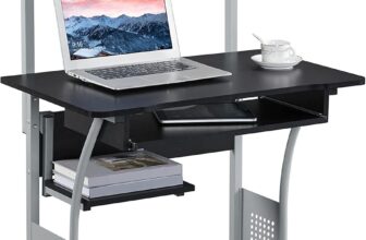 Yaheetech 3 Tier Computer Desk with Printer Shelf and Keyboard Tray, Home Office Desk Computer Workstation Rolling Study Desk PC Laptop Table for Small Spaces Black