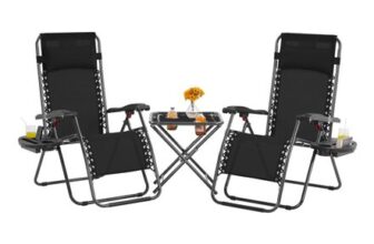 Yaheetech 3PCS Zero Gravity Recliner Sunlounger Table Set