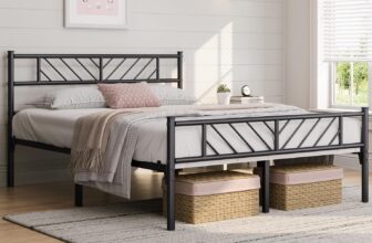Yaheetech 5ft King Bed Frames Metal Slatted Bed Platform with Arrow Design Headboard, Under-bed Storage, No Box Spring Needed, Black
