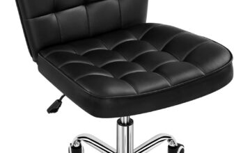 Yaheetech Armless Desk Task Chair Mid-back Office Chair Faux Leather Computer Chair with Adjustable Seat Height, Metal Base and Rolling Wheels for Home/Office, Black