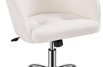 Yaheetech Boucle Vanity Chair Ergonomic Swivel Office Computer Desk Chair Soft Height Adjustable Armchair for Home Office Bedroom Ivory