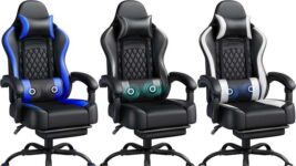 Yaheetech Gaming Chair Ergonomic Racing Chair w/Massage Lumbar – Black/Blue £68.99 / Black & White £69.99 – Sold By Yaheetech UK