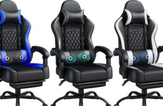Yaheetech Gaming Chair Ergonomic Racing Chair w/Massage Lumbar – Black/Blue £68.99 / Black & White £69.99 – Sold By Yaheetech UK