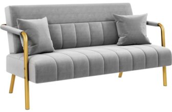 Yaheetech Gold Metal Frame Sofa – Light Grey Pink Green – Sold & Shipped by Monumart Limited