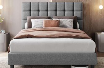 Yaheetech King Bed Frame Upholstered with Adjustable Square Tufted Headboard, Light Grey – Sold & Dispatched by Yaheetech UK