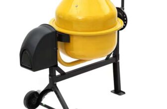 Yellow Cement Mixer with Wheels – 63L – Sold by homeselections
