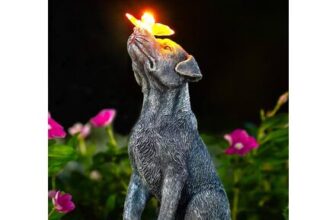 Yeomoo Dog Garden Ornament with Solar Butterfly Outdoor Decor