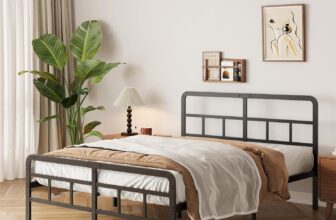 Yicensen King Size Bed Frame with Curved Headboard and Footboard 150×200 cm, Black King Size Platform Bed with Heavy Metal Slats for Stable Support, No Box Spring Needed, Noise Free, Easy Assembly