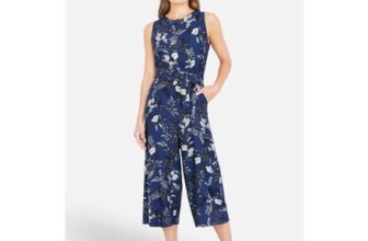 Yumi Navy Leaf Culotte Jumpsuit