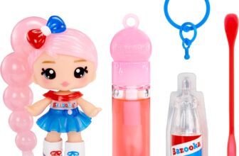 Yummiland x Licensed Sweets Lip Gloss Doll: Bazooka Bubble Gum – Jojo Bubblegum – Includes 1 Doll, DIY Lip Gloss Removable Keychain, Cosmetic Play, Collectible, Suitable for Children Ages 4