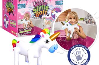 ZIMPLI – Glitter Slime Baff Pink with Inflatable Unicorn, 1 Bath or 4 Play Uses, Magically turns water into thick, colourful slime, Fantasy Toys for Girls age 3
