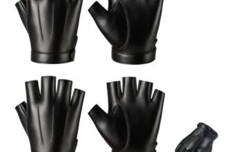 ZPSCXQ Black Fingerless PU Leather Driving Gloves, 2 Pairs