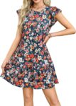 Zeagoo Womens Summer Dress Ladies Casual Dresses Puff Sleeve Round Neck Sundress Mini Beachdress Swing Dress Knee Length S-XXL