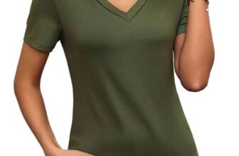 Zeagoo Womens V-Neck Pleated Short Sleeve T-Shirt (Green XXL / Black / White / Floral – Various Sizes) – w/Voucher, By Zeagoo direct FBA