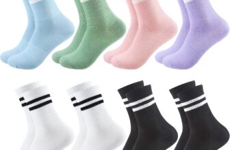 Zuimei 8 Pairs Womens Sports Socks, Ladies Gym Socks, Cotton Crew Socks, Casual Stripe Mid-Calf Sock Soft Breathable Moisture Wicking for Gym Running Sports Workouts Daily Wear 4-6