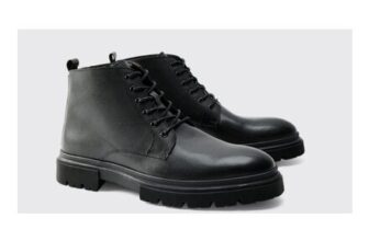 boohooMAN Real Patent Leather Lace up Chunky Boot