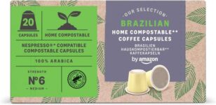 by Amazon Home Compostable Coffee Capsules Compatible with Nespresso, 100% Brazilian Arabica, 20 Count