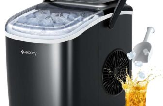 ecozy Ice Maker Machine Countertop, 9 Ice Cubes in 6 Mins, 12KG in 24Hrs, 2 Sizes of Ice, Self-Cleaning with Ice Bags, Scoop, and Basket