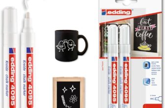 edding 4095 chalk marker – white – 2 chalk pens – round nib 2-3 mm – medium-nib wet wipe pen for chalkboards, windows, glass, mirrors – liquid chalk marker pens for opaque coverage
