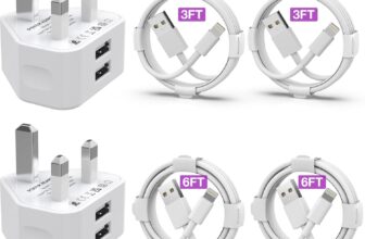 iPhone Charger MFi Certified 2Pack Dual USB Wall Plug Adapter UK 2.4A Mains Charger with 4Pack Lightning Cable 3/3/6/6 FT Fast Charging Cable for iPhone 14/13/12/11 Pro Max/S/XS/X/XR/8/7/6/Plus/5