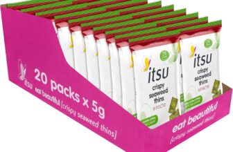 itsu Sriracha Flavour Seaweed Thins 5g Crispy Seaweed Thins Vegan Low Calorie Healthy Snack Pack of 20