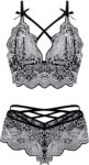 marysgift Sexy Lingerie Plus Size Suspenders Bra and Panties Set Sheer Straps Babydoll Nightwear Lace Underwear UK Size 6 8 10 12 14 16 18