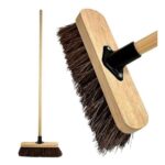 10 Outdoor Garden Broom with Wooden Handle, Heavy-Duty Stiff Bristles