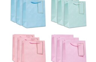 12-Pack Gift Bags, 9-Inch Paper Bags with Handles & Tags