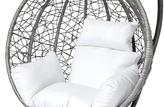 150kg Egg Swing Chair, Foldable Design with 6 Cushion Color Combinations, PE Wicker & Anti-Rust Steel Frame, 115x65x105cm Size, Easy Assembly for Patio/Bedroom Use (Grey seat white cushion)
